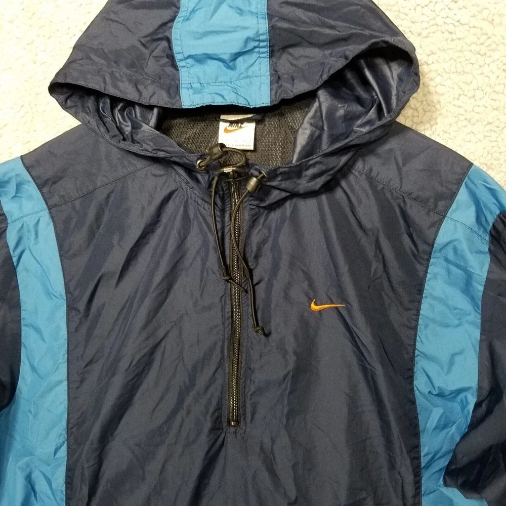 Nike Jacket Mens Large Vintage Blue 1/2 Zipper‎ Stripe Pullover 90s Y2K Swoosh